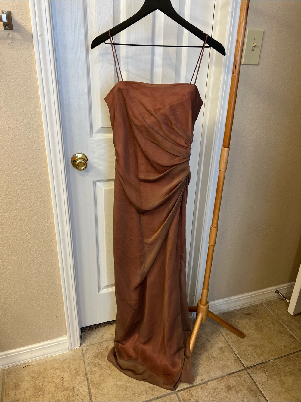 Vintage Watters Copper Brown Spaghetti-Strap Bridesmaid Dress